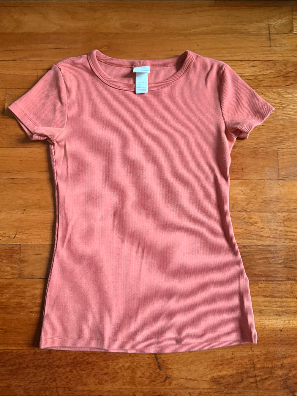 H&M Ribbed Short Sleeve Tee in Coral